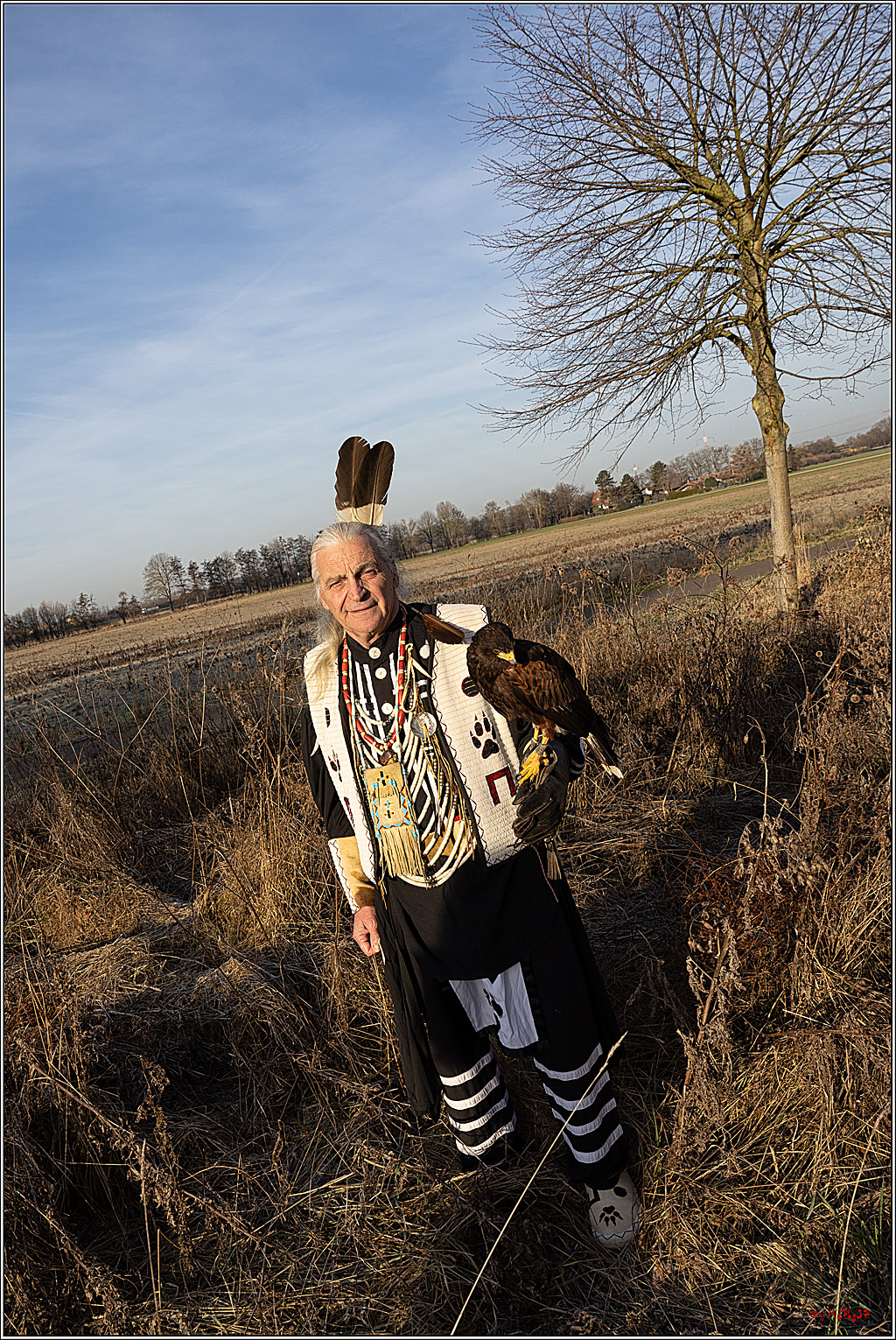 Cheyenne-Halbblut Hunting Wolf in der Falknerei Pierre Schmidt; Gymnich, 09.02.2023